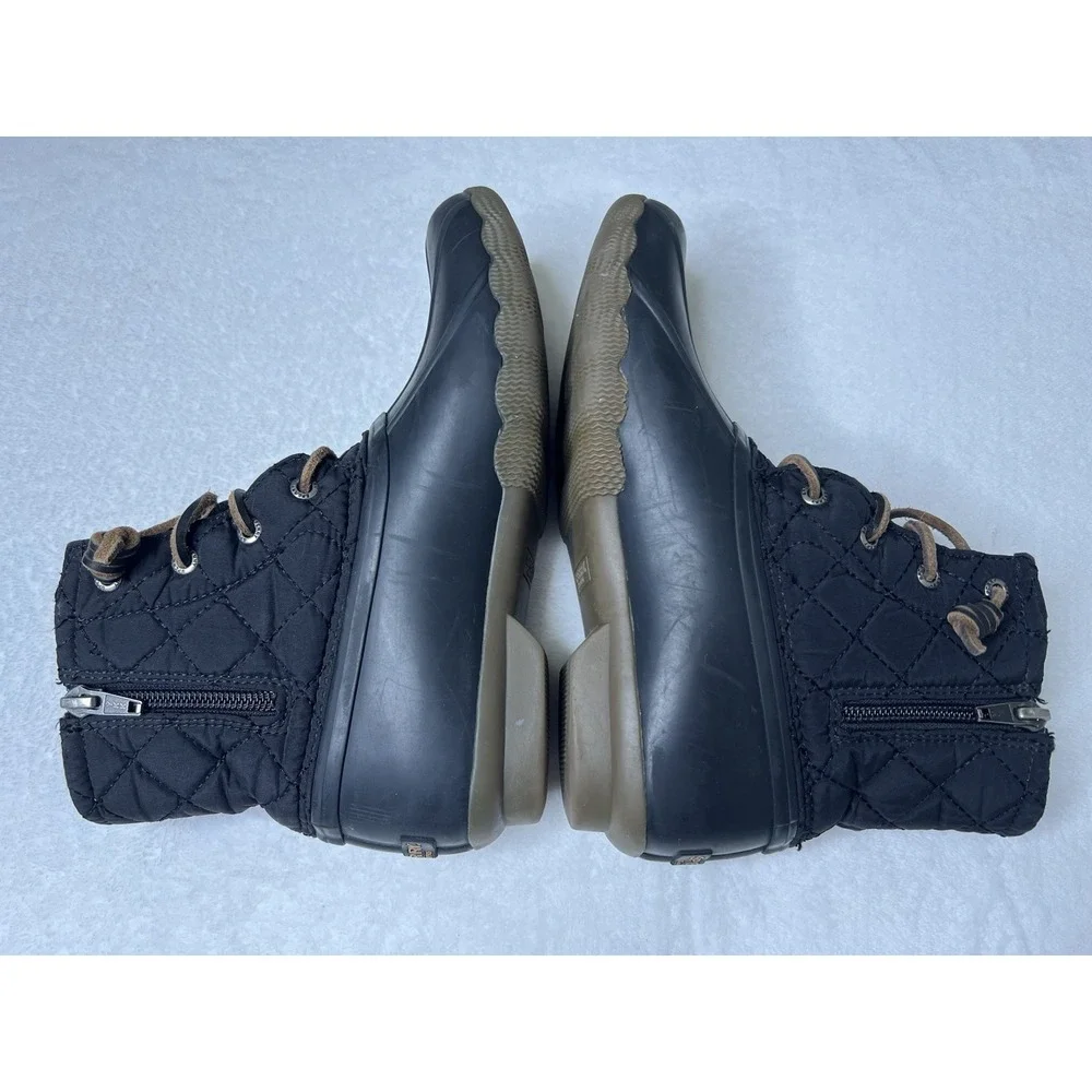 Sperry Top Sider Saltwater Duck Kids Girls Rain Black Ankle Lace Up Zip Boots 4M